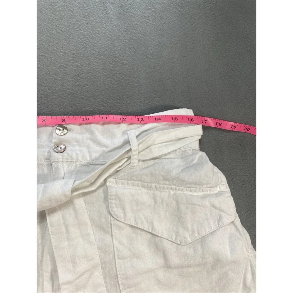Nicole Miller Women's Belted Linen Blend Shorts Large White Beach Coastal Summer